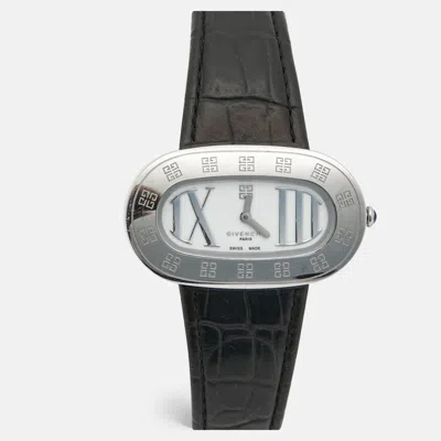Pre-owned Givenchy White Stainless Steel Leather Giralda Reg.1650471 Women's Wristwatch 44 Mm