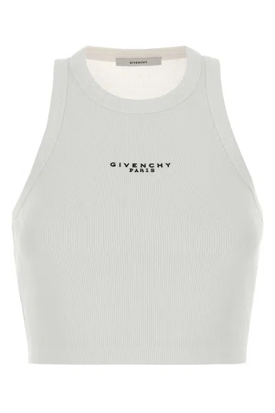 Givenchy White Sleeveless Top With Logo Lettering On The Front In Cotton Stretch Woman