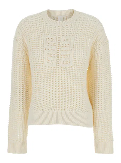Givenchy White Sweater With 4g Detail In Openwork Knit Woman