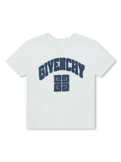 Givenchy Kids' White T-shirt With Applied Blue Logo