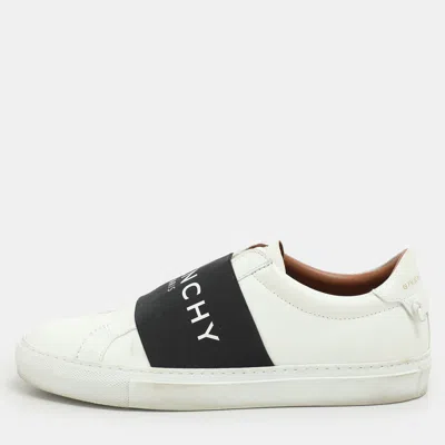 Pre-owned Givenchy White/black Leather Urban Street Logo Slip On Sneakers Size 38