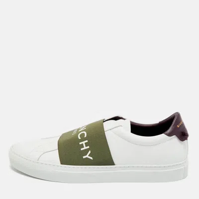 Pre-owned Givenchy White/green Elastic And Leather Urban Street Slip On Sneakers Size 43
