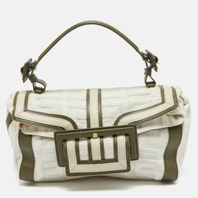 Pre-owned Givenchy White/olive Green Signature Fabric And Leather Top Handle Bag