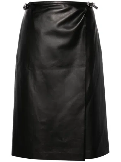 Givenchy Belted Leather Wrap Skirt In Black