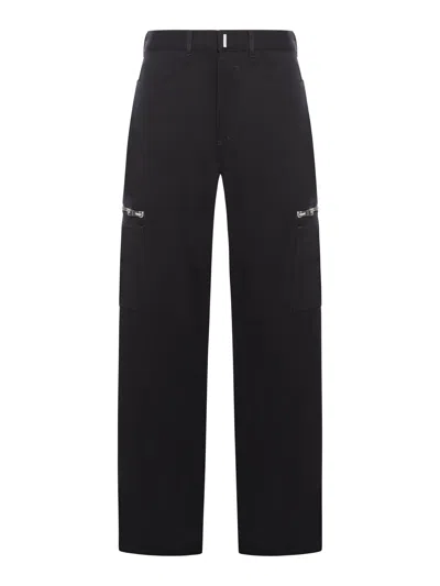 Givenchy Wide Denim Cargo Trousers In Black