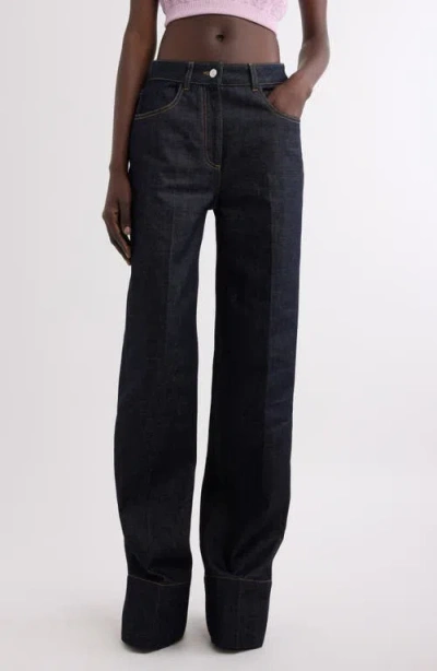 Givenchy Wide Hem Straight Leg Jeans In Dark Blue