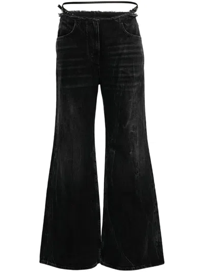 Givenchy Frayed Waistband Wide Leg Jeans In Blue