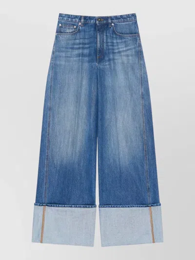 Givenchy Wide Leg Denim Trousers Folded Cuffs In Blue