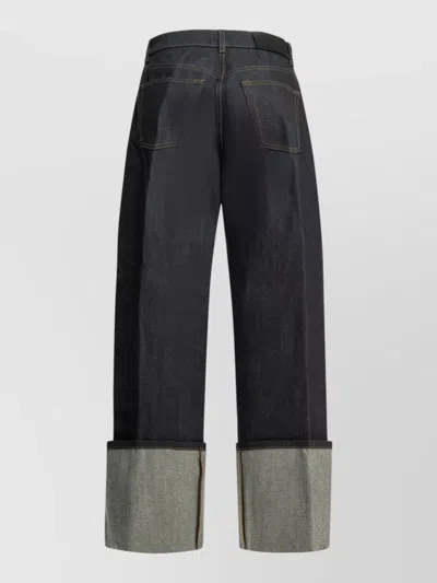 Givenchy Wide Leg Jeans Contrast Cuffs Belt Loops In Brown