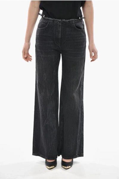 Givenchy Wide Leg Jeans With Raw Hem Detail And 30cm Belt In Black