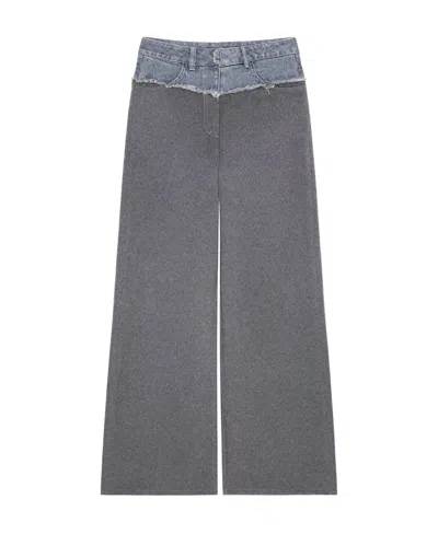 Givenchy Women's Oversized Jeans In Mixed Denim And Flannel In Grey