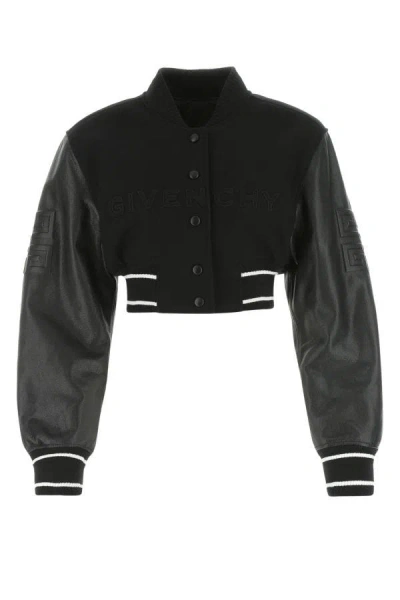 GIVENCHY GIVENCHY WOMAN BLACK WOOL BLEND BOMBER JACKET