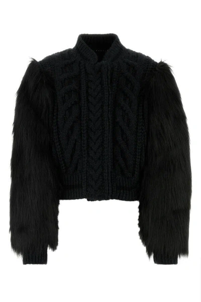 Givenchy Varsity Jacket In Cable Knit Wool And Faux Fur In Black