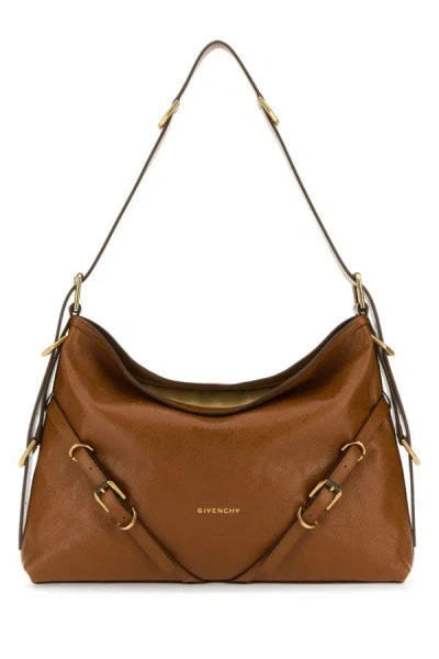 Givenchy Woman Caramel Leather Medium Voyou Shoulder Bag In Brown
