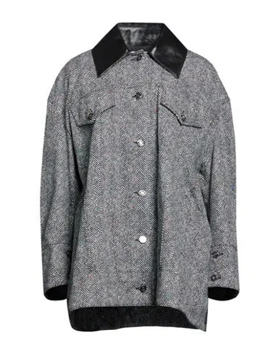 Givenchy Woman Denim Outerwear Black Size 8 Cotton, Calfskin In Gray