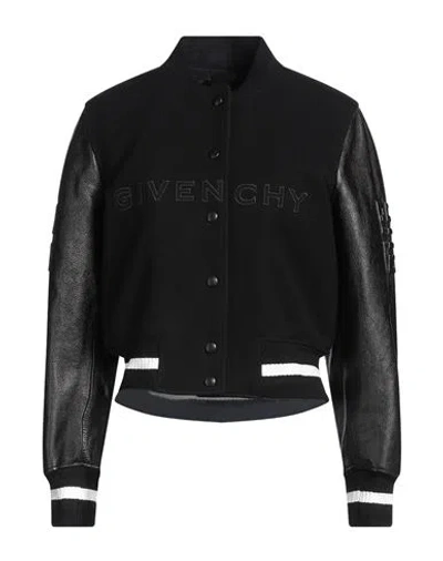 GIVENCHY GIVENCHY WOMAN JACKET BLACK SIZE 6 WOOL, POLYAMIDE, LEATHER, POLYESTER, COTTON