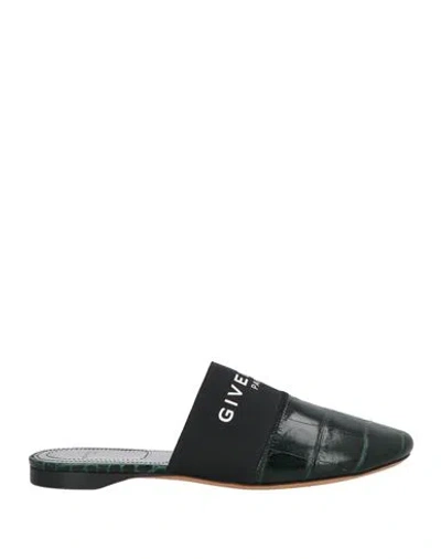 Givenchy Woman Mules & Clogs Dark Green Size 6 Cowhide, Textile Fibers