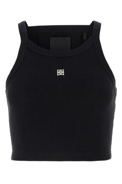 Givenchy Cropped Tank Top In Cotton With 4g Detail In Black