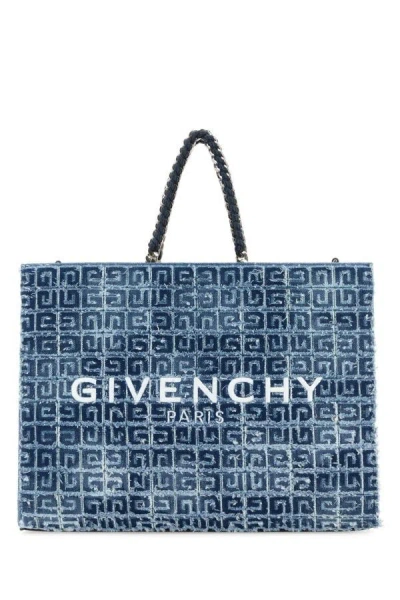 Givenchy Woman Two-tone Denim Medium G-tote Handbag In Animal Print