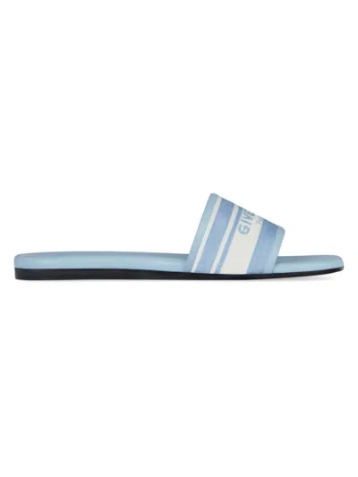 Givenchy Women's 4g Flat Mules In Denim With Stripes In White Blue
