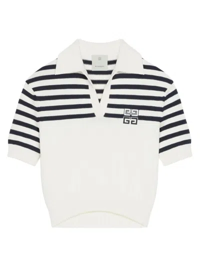 Givenchy 4g条纹polo衫式毛衣 In White/navy