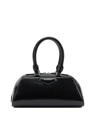 Givenchy Antigona East West Black Mini Handbag With Adjustable And Removable Shoulder Strap And Logo Letterin