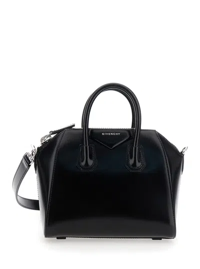 GIVENCHY GIVENCHY WOMEN 'ANTIGONA SMALL' BLACK HANDBAG WITH LAMINATED LOGO IN HAMMERED LEATHER WOMAN