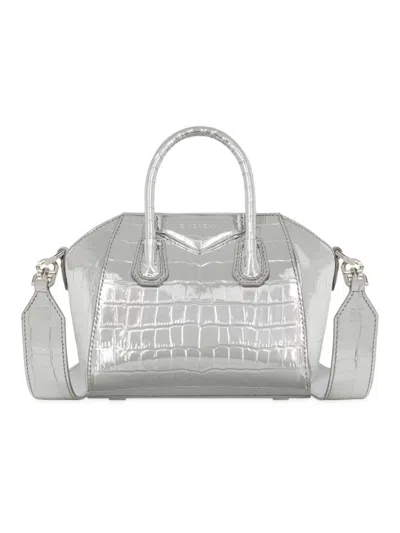 Givenchy Women's Antigona Toy Bag In Crocodile Effect Leather In Light Silvery