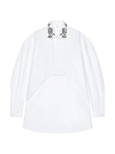 Givenchy Asymmetric Shirt In Poplin With Sequins In White