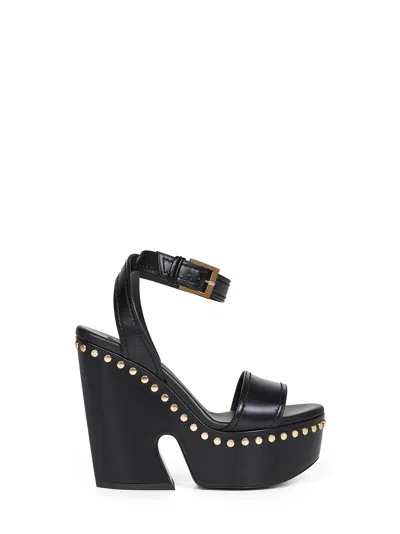Givenchy Clog Platform Sandals In Leather With Studs Detail In Black