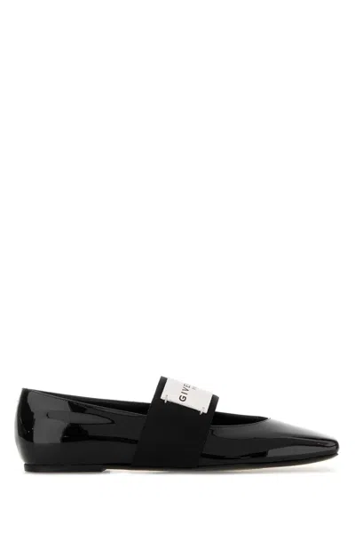 GIVENCHY GIVENCHY WOMEN BLACK LEATHER SQUARED BALLERINAS