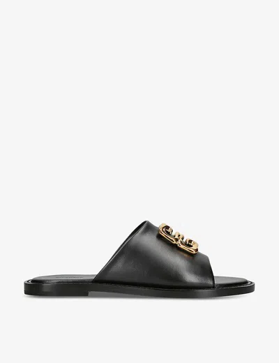 GIVENCHY WOMENS BLACK LOGO-PLAQUE FLAT LEATHER SANDALS EUR 38/5 UK