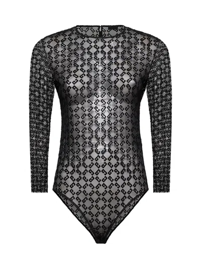 GIVENCHY GIVENCHY WOMEN BLACK MONOGRAM 72 TULLE BODYSUIT