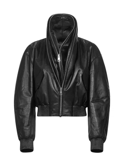 GIVENCHY GIVENCHY WOMEN BLACK NAPPA LEATHER CROPPED BOMBER JACKET