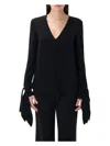 Givenchy Deep V Neck Blouse Ribbon In Black