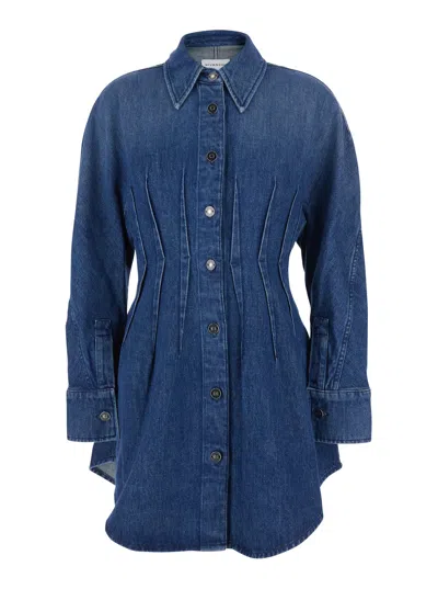 Givenchy Women Blue Dress With Pointed Collar And Lightly Structured Waist In Denim Woman