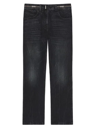 Givenchy Women's Bootcut Trousers In Denim With Chains Details In Black