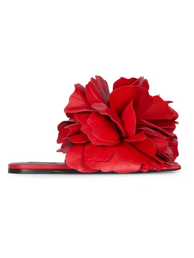 Givenchy Women's Boudoir Flat Mule Sandals In Leather With Petals In Red