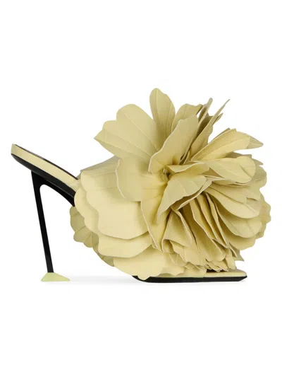 Givenchy Women's Boudoir Heeled Mules In Leather With Petals In Yellow