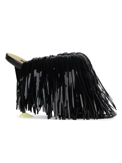 Givenchy Women's Boudoir Heeled Mules In Patent Leather With Fringes In Black
