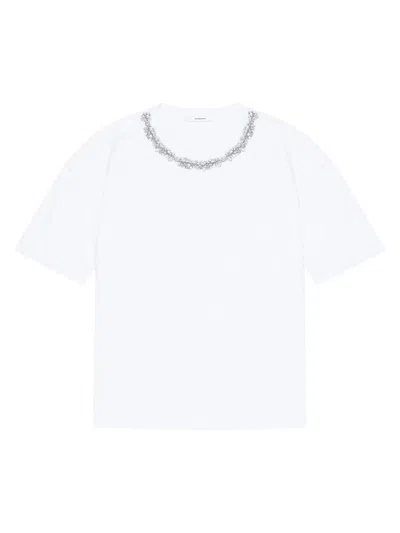 Givenchy Women's Boxy Fit T-shirt In Cotton With Crystals In White