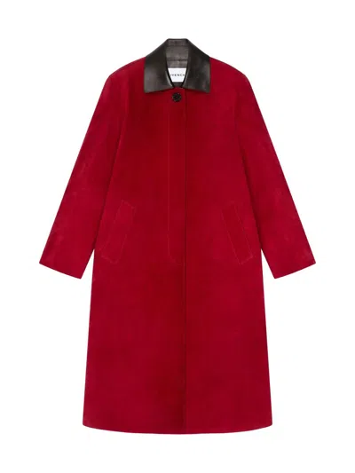 Givenchy Leather-trimmed Suede Coat In Red