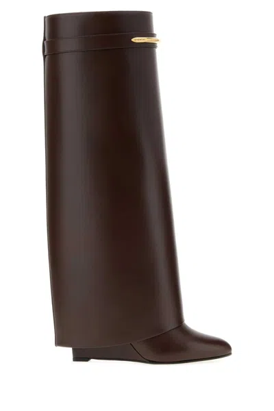 GIVENCHY GIVENCHY WOMEN'S CHOCOLATE LEATHER SHARK BOOTS WITH 9.5 CM HEEL