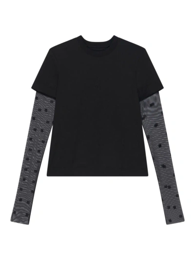 Givenchy T-shirt En Coton Et Tulle 4g In Black