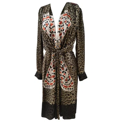 Pre-owned Givenchy Women's Contemporary Leopard-print Silk Butterfly Dress, M In Black
