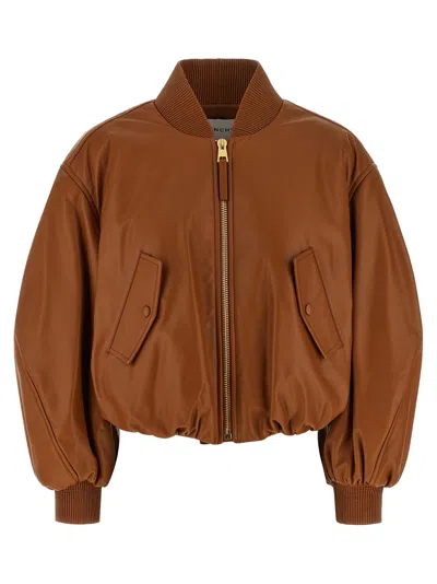 Givenchy Cropped Cocoon Bomber In Nappa Leather In Brown