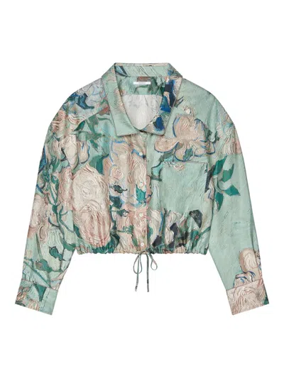 Givenchy Chemise Cropped En Soie À Imprimé Roses In Green