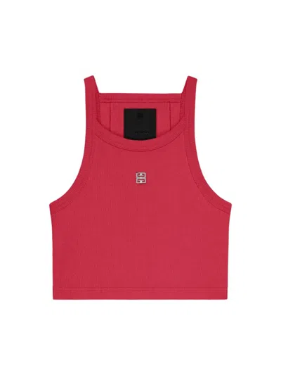 Givenchy Women's Cropped Tank Top In Cotton With 4g Detail In Raspberry