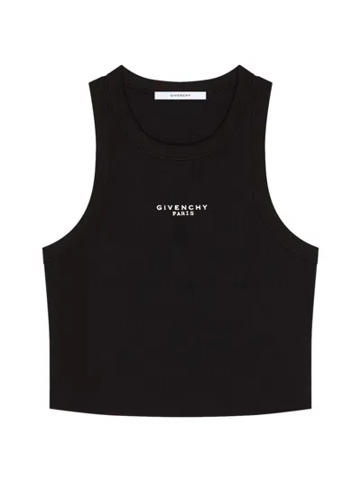 Givenchy Women's Cropped Tank Top In Cotton With Paris Print In Black