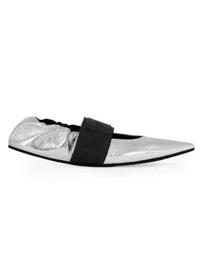 Givenchy Crush Ballerinas In Wrinkled-effect Metallic Leather In Silver